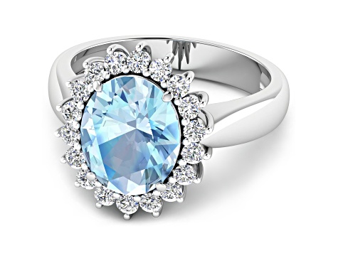 3.44ctw Blue Aquamarine and Diamond 14K White Gold Halo Ring