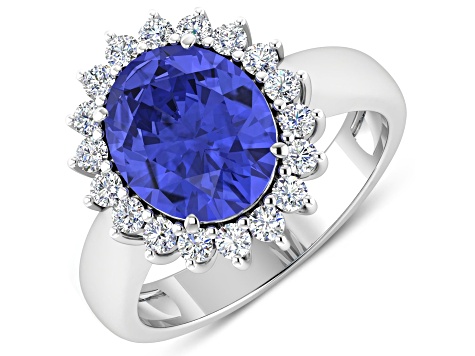 3.97ctw Violet Tanzanite and Diamond 14K White Gold Halo Ring