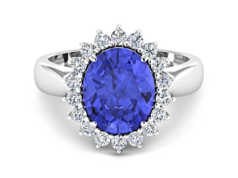 3.97ctw Violet Tanzanite and Diamond 14K White Gold Halo Ring