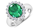 3.68ctw Green Emerald and Diamond 14K White Gold Halo Ring