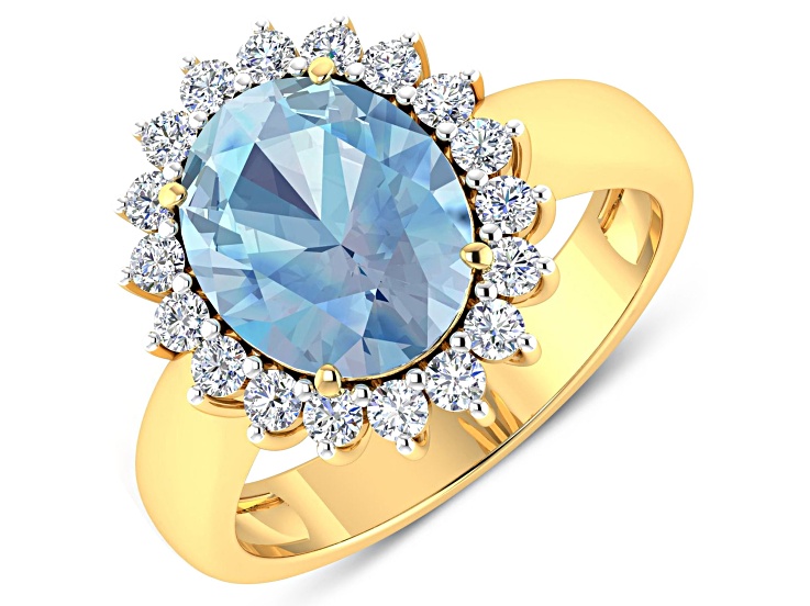 3.44ctw Blue Aquamarine and Diamond 14K Yellow Gold Halo Ring