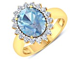 3.44ctw Blue Aquamarine and Diamond 14K Yellow Gold Halo Ring