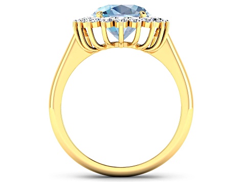 3.44ctw Blue Aquamarine and Diamond 14K Yellow Gold Halo Ring