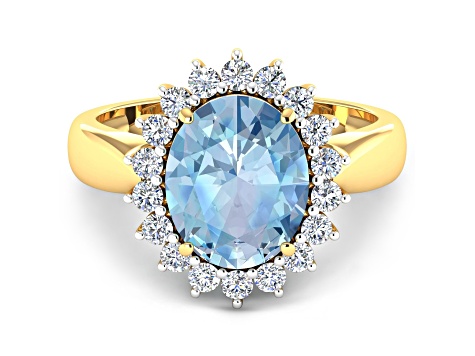 3.44ctw Blue Aquamarine and Diamond 14K Yellow Gold Halo Ring