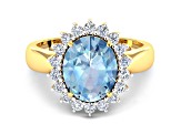 3.44ctw Blue Aquamarine and Diamond 14K Yellow Gold Halo Ring