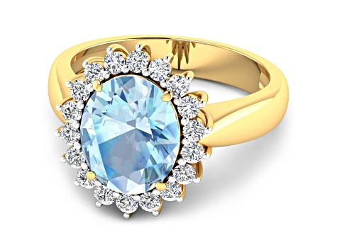 3.44ctw Blue Aquamarine and Diamond 14K Yellow Gold Halo Ring