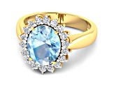 3.44ctw Blue Aquamarine and Diamond 14K Yellow Gold Halo Ring