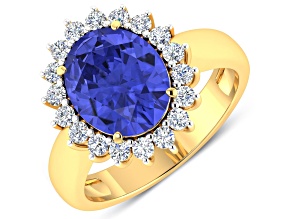 3.97ctw Violet Tanzanite and Diamond 14K Yellow Gold Halo Ring