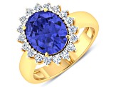 3.97ctw Violet Tanzanite and Diamond 14K Yellow Gold Halo Ring