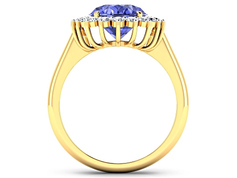 3.97ctw Violet Tanzanite and Diamond 14K Yellow Gold Halo Ring