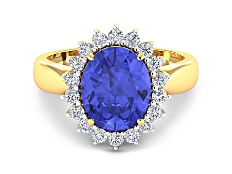 3.97ctw Violet Tanzanite and Diamond 14K Yellow Gold Halo Ring