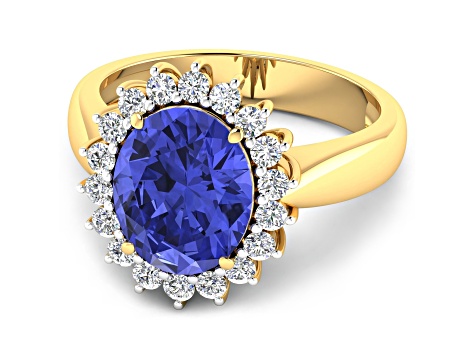 3.97ctw Violet Tanzanite and Diamond 14K Yellow Gold Halo Ring