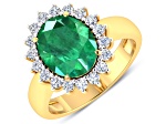 3.68ctw Green Emerald and Diamond 14K Yellow Gold Halo Ring