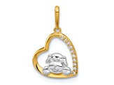 10k Yellow Gold and Rhodium Over 10k Yellow Gold Cubic Zirconia Dog in Heart Charm