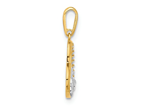 10k Yellow Gold and Rhodium Over 10k Yellow Gold Cubic Zirconia Dog in Heart Charm