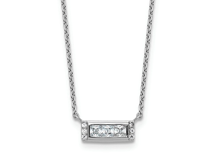 Rhodium Over Sterling Silver Polished Fancy Cubic Zirconia Bar Necklace