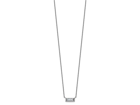 Rhodium Over Sterling Silver Polished Fancy Cubic Zirconia Bar Necklace