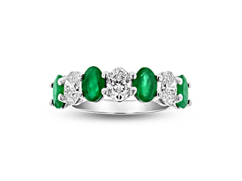 Oval Emerald and Diamond 14k White Gold Band Ring 2.91ctw