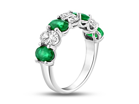 Oval Emerald and Diamond 14k White Gold Band Ring 2.91ctw