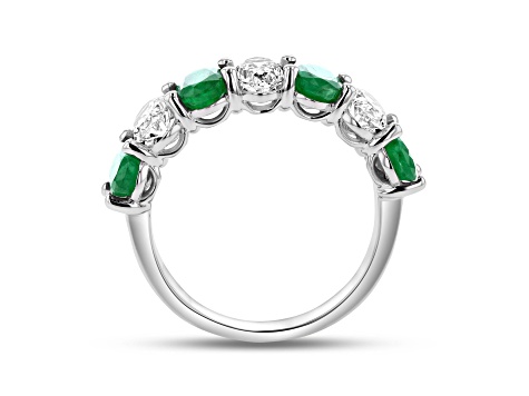 Oval Emerald and Diamond 14k White Gold Band Ring 2.91ctw