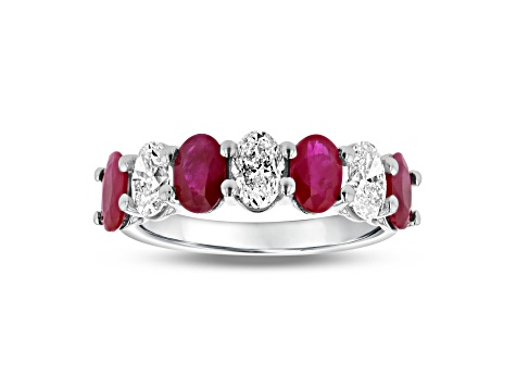 Oval Ruby and Diamond 14k White Gold Band Ring 2.95ctw