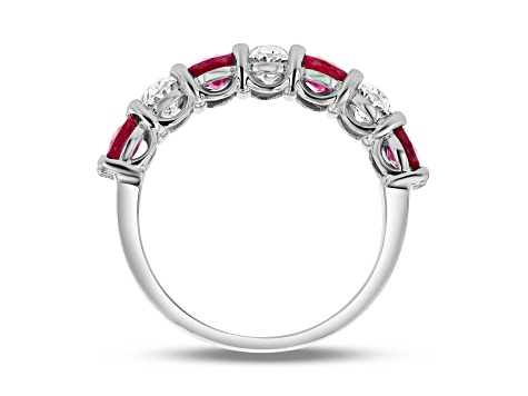 Oval Ruby and Diamond 14k White Gold Band Ring 2.95ctw