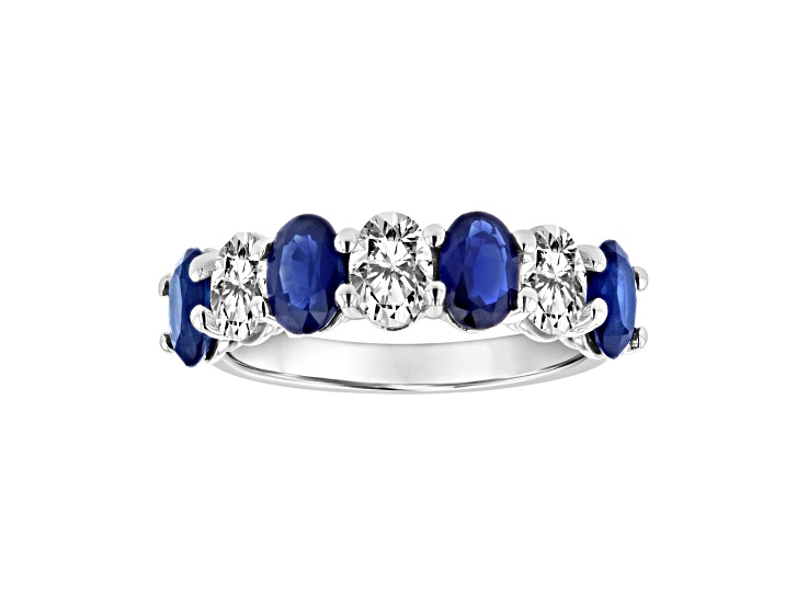 Oval Sapphire and Diamond 14k White Gold Band Ring 2.90ctw