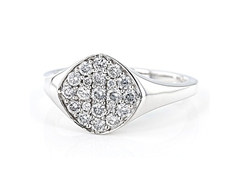 Round White Lab-Grown Diamond, 14kt White Gold Signet Ring 0.50ctw