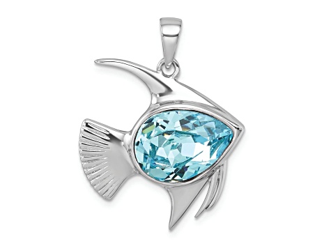 Rhodium Over Sterling Silver Polished Crystal Angel Fish Pendant