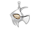 Rhodium Over Sterling Silver Polished Crystal Angel Fish Pendant