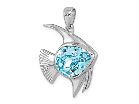 Rhodium Over Sterling Silver Polished Crystal Angel Fish Pendant