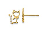 14k Yellow Gold Children's Kitten with Cubic Zirconia Tail Stud Earrings