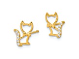 14k Yellow Gold Children's Kitten with Cubic Zirconia Tail Stud Earrings