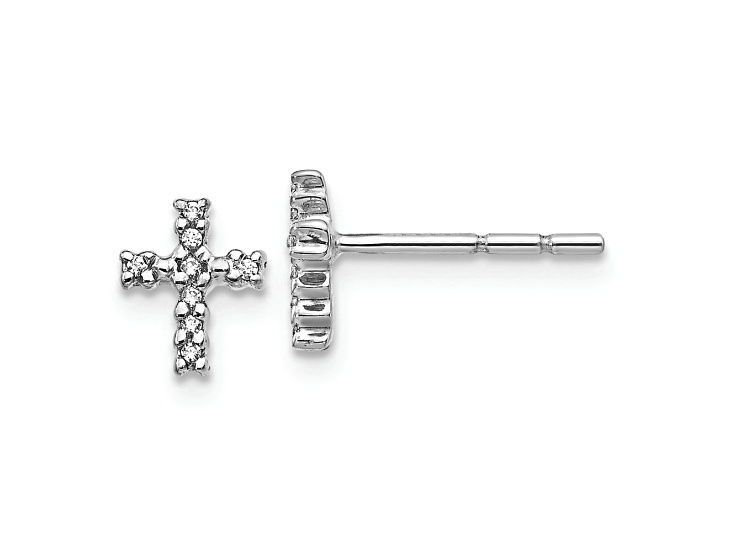 Rhodium Over 14k White Gold Polished Diamond Cross Stud Earrings