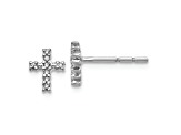 Rhodium Over 14k White Gold Polished Diamond Cross Stud Earrings