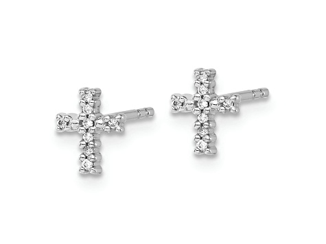 Rhodium Over 14k White Gold Polished Diamond Cross Stud Earrings