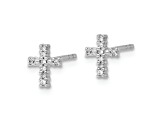 Rhodium Over 14k White Gold Polished Diamond Cross Stud Earrings
