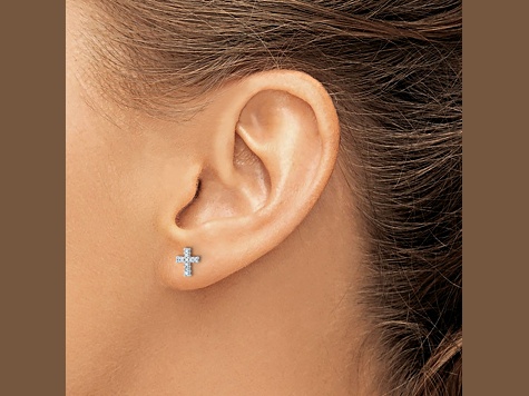 Rhodium Over 14k White Gold Polished Diamond Cross Stud Earrings