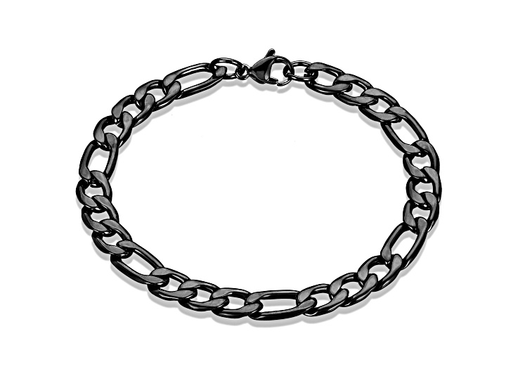 Invicta Jewelry Men's Figaro Chain Black Steel Bracelet (8mm) - 8.25"