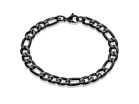 Invicta Jewelry Men's Figaro Chain Black Steel Bracelet (8mm) - 8.25"