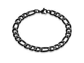 Invicta Jewelry Men's Figaro Chain Black Steel Bracelet (8mm) - 8.25"