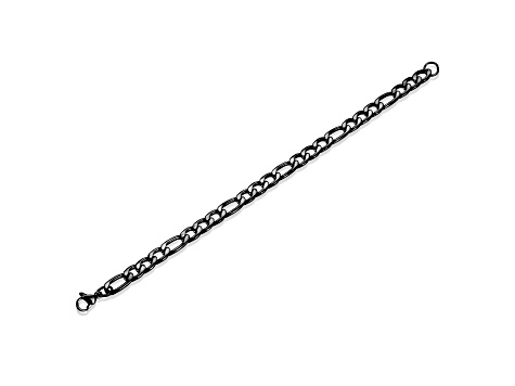 Invicta Jewelry Men's Figaro Chain Black Steel Bracelet (8mm) - 8.25"