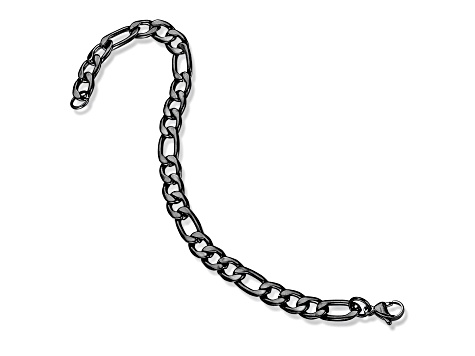 Invicta Jewelry Men's Figaro Chain Black Steel Bracelet (8mm) - 8.25"