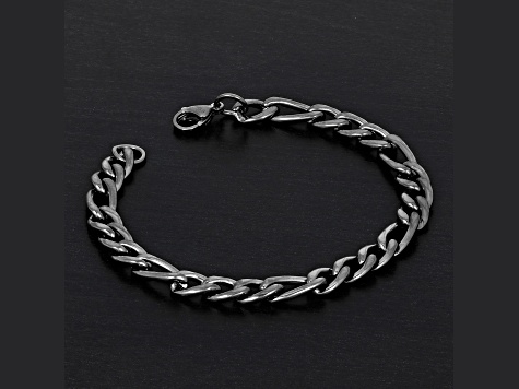 Invicta Jewelry Men's Figaro Chain Black Steel Bracelet (8mm) - 8.25"