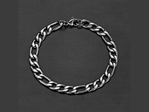 Invicta Jewelry Men's Figaro Chain Black Steel Bracelet (8mm) - 8.25"