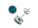 Round London Blue Topaz Sterling Silver Stud Earrings 1.80ctw