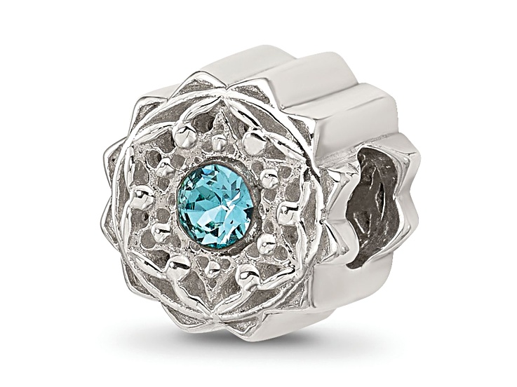 Sterling Silver Brushed and Polished Crystal Blue Bead