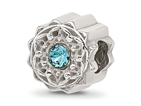 Sterling Silver Brushed and Polished Crystal Blue Bead