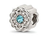 Sterling Silver Brushed and Polished Crystal Blue Bead