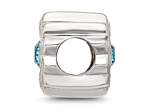 Sterling Silver Brushed and Polished Crystal Blue Bead